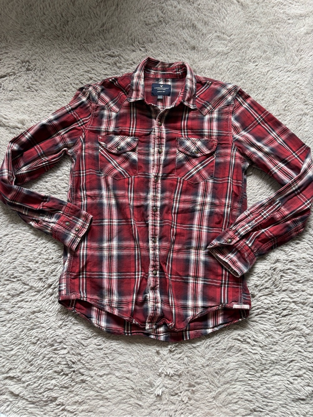 Men’s American Eagle plaid western button up shirt size Medium